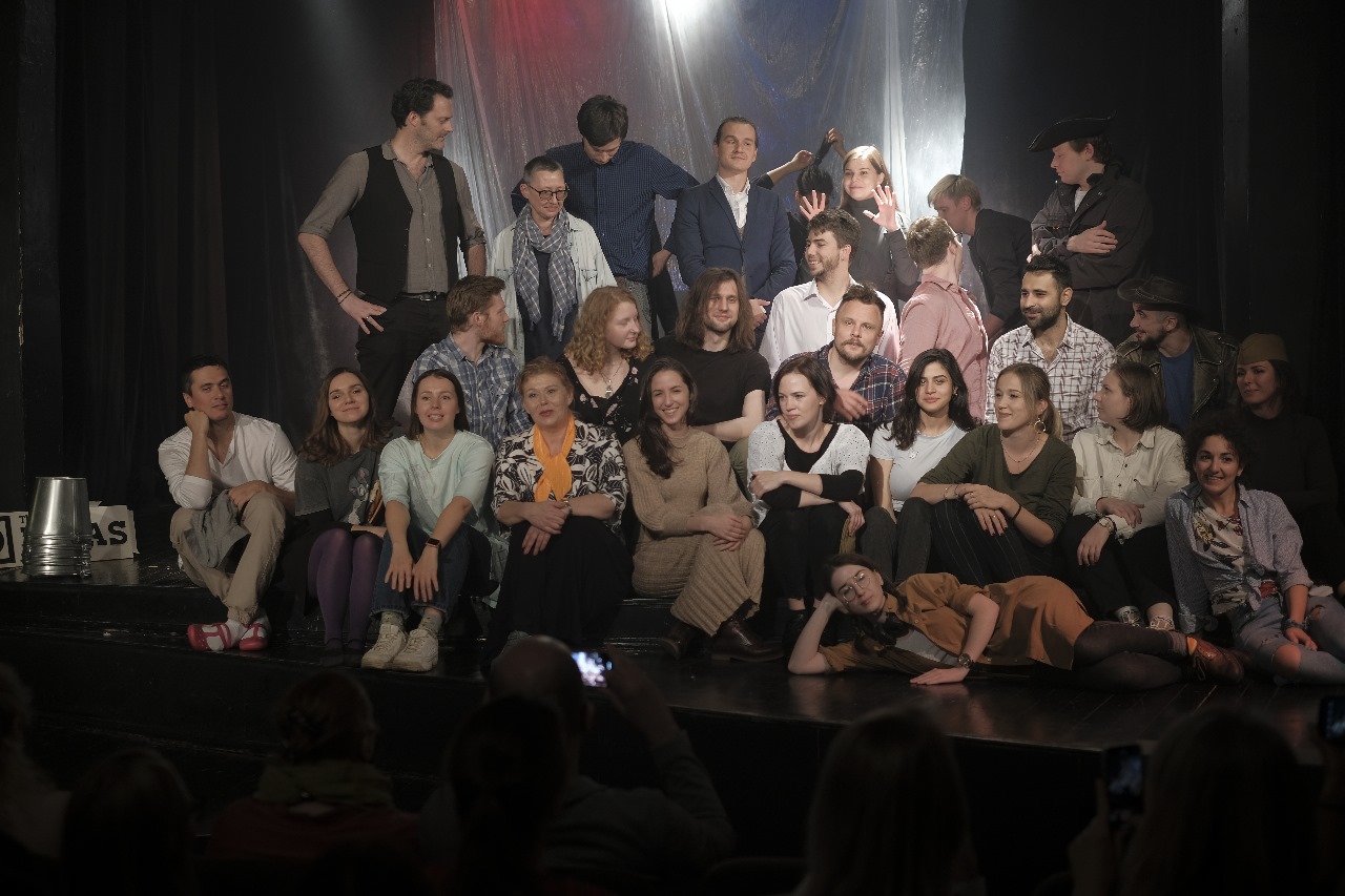 With other theatre enthusiasts in a project where new English-speaking Muscovites wrote and performed in amateur plays, 2021